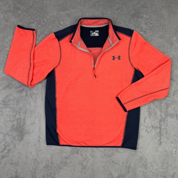 Under Armour 1/4 Zip Fleece Mens M Salmon Orange Coldgear Infrared Pullover - Picture 3 of 12
